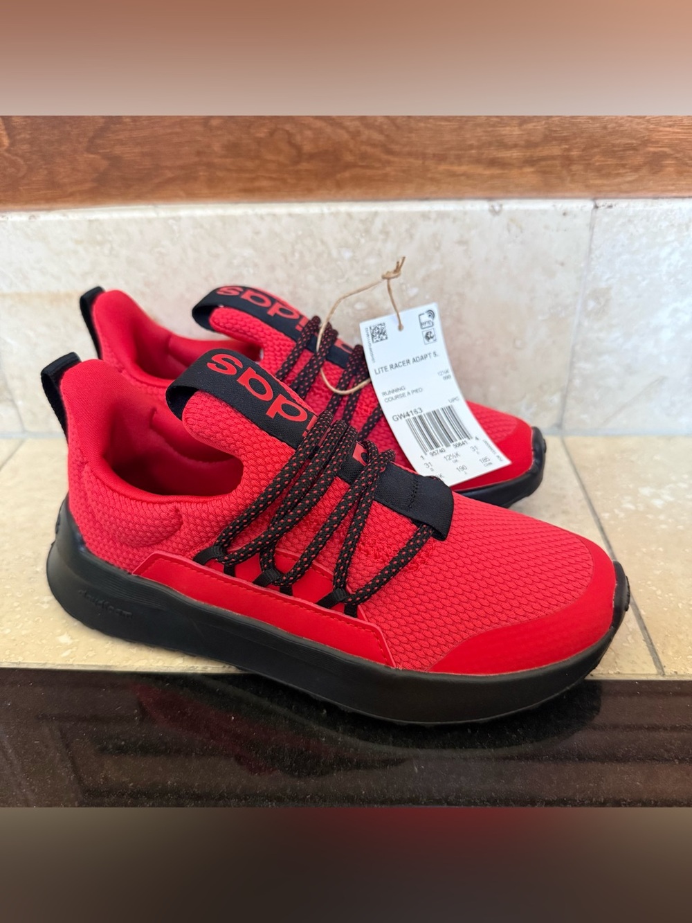 adidas Kids Red and Black Slip-On Sneakers Lite Racer Adapt 5.0 Size 13
